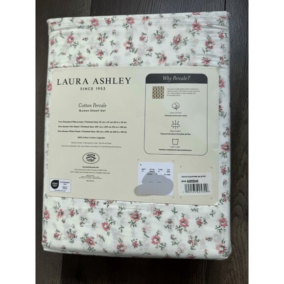 NEW 4pc Laura Ashley Queen Sheet Set Cottage Floral PETITE FLEUR PINK & Green - Picture 4 of 5